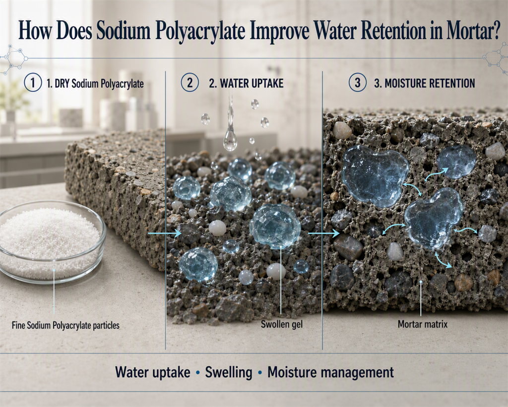 How Does Sodium Polyacrylate Improve Water Retention in Mortar?